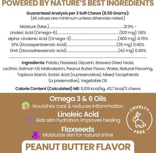 Miniatura 2 de Omega para perros – 180 deliciosos masticables suaves – Golosinas de aceite de salmón para la piel y el pelaje, alivio de la picazón – Mezcla
