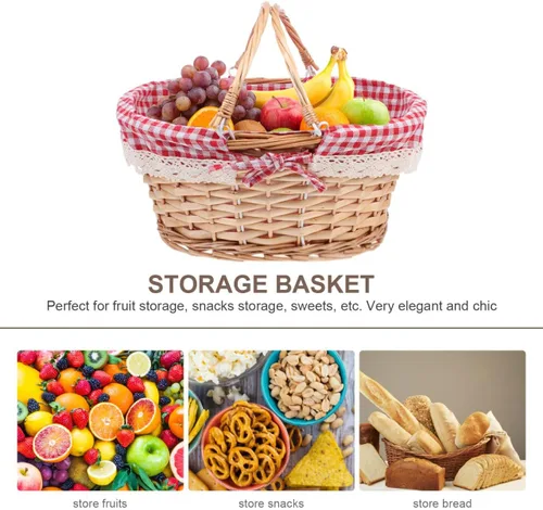 Miniatura 5 de HANABASS Cesta de picnic ovalada de mimbre tejida con asas dobles para recolección de huevos, dulces, compras, acampar al aire libre, almacenamiento