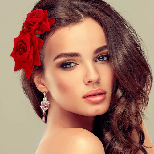 Miniatura 3 de Bememo Paquete de 2 pinzas para el pelo de rosas para mujer, peines laterales de rosas, flores flamencas, disfraces del Día de los Muertos, Rojo