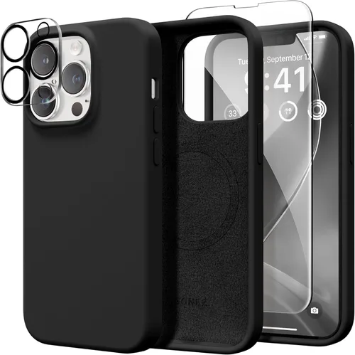 Miniatura 226 de GONEZ Funda de silicona para iPhone 14 Pro Max, compatible con MagSafe, con protector de pantalla + protector de lente de cámara, silicona líquida a
