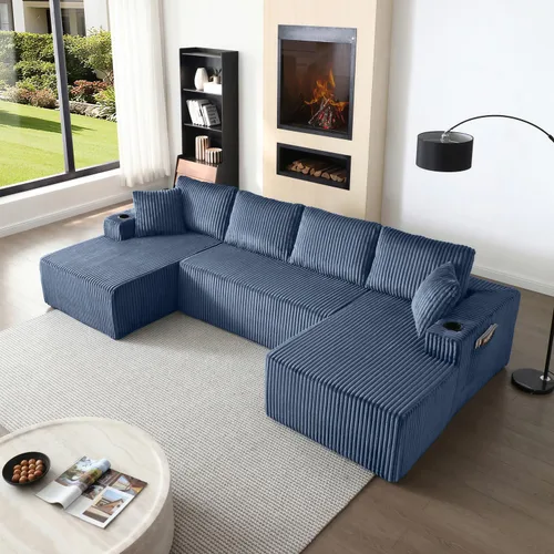 Miniatura 17 de Sofá cama modular de 124 pulgadas, sofá de nube sin hueso para sala de estar, sofá de 5 asientos en forma de U con 2 bolsillos de almacenamiento y 2