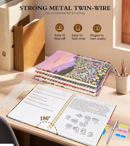 Miniatura 6 de Lined Spiral Notebook Journal 8.5” x 11”, A4 Large Notebooks for Women Men, College Ruled Journal, 100 GSM Paper, Plastic Hardcover Spiral Bound