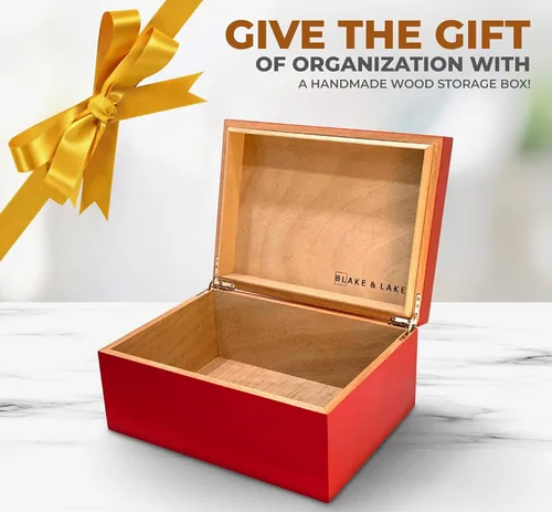 Miniatura 5 de Blake & Lake Caja de Madera para Recuerdos con Tapa - Caja de Almacenamiento de Madera con Tapa con Bisagras - Caja del Tesoro Roja para el Hogar