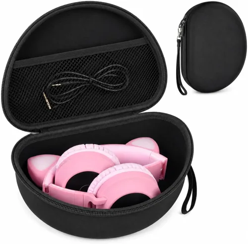 PAIYULE Kids Headphones Case, Hard Shell Protective Case with Accessory Pocket for iClever for Riwbox CT-7S/CT-7, for Candy Headphone with Ear.