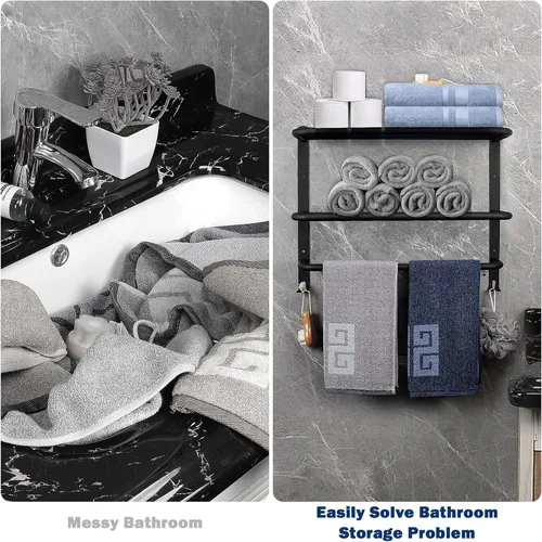 Miniatura 3 de NearMoon Toallero de baño, toallero de 3 niveles con ganchos, colgador de toallas de acero inoxidable SUS304, almacenamiento de toallas montado