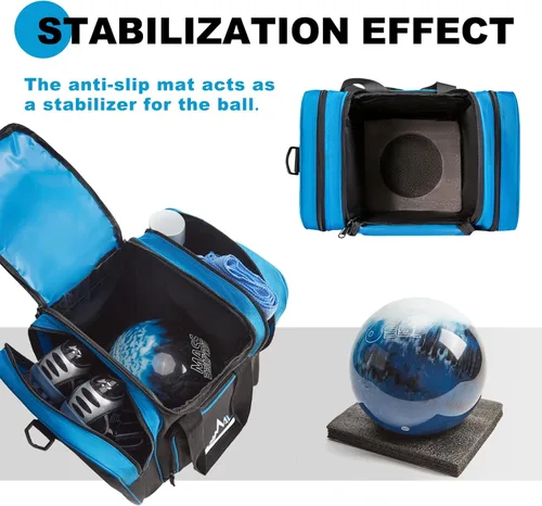 Miniatura 7 de Himal - Bolsa de bolos para una sola esfera, bolsa de bolos con soporte acolchado para esfera, se adapta a zapatos de bolos hasta talla 14 para Azul