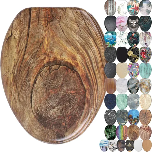 Miniatura 12 de SANILO Asiento de inodoro de madera con cierre suave [alargado] – Asiento de madera moldeada decorativo, silencioso y de cierre lento – Con fuertes