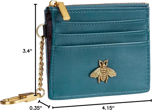 Miniatura 66 de SEAVILIA Tarjetero llavero cartera para mujer con ventana de identificación RFID monedero regalo abeja delgada minimalista pequeña cartera