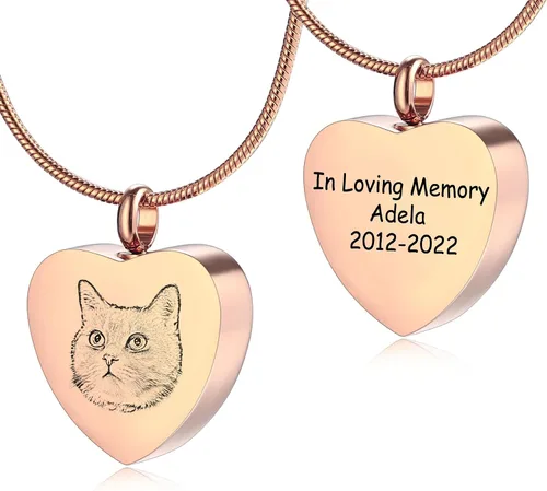 Miniatura 23 de MeMeDIY Collar personalizado con dije de urna de cenizas con estampado de pata de corazón, nombre personalizado, foto, fecha para mujeres, hombres