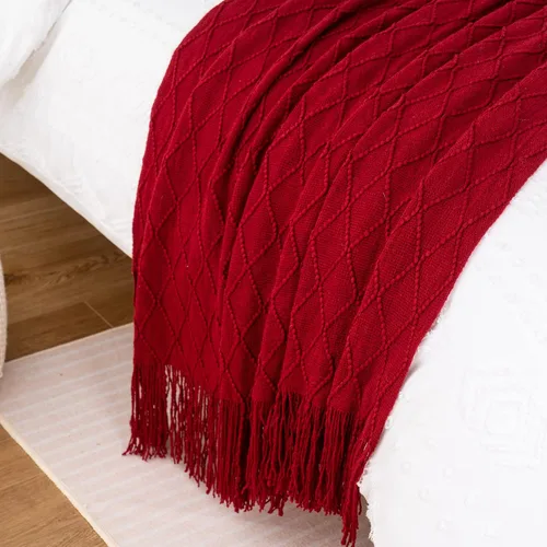 Miniatura 5 de BATTILO HOME Manta roja decorativa de Navidad para sofá, mantas boho para el pie de la cama, mantas decorativas rojas para sofá y sala de estar, 50