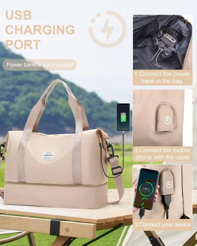 Miniatura 4 de Bolsa de viaje para mujer, bolsa deportiva para gimnasio, E1-beige