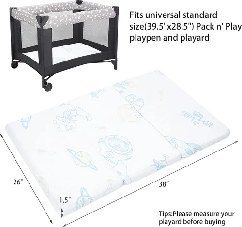 Miniatura 2 de Pack and Play - Colchón portátil triple para cuna, colchón N Play, 38 x 26 x 1.5 pulgadas, colchón jacquard para viajes, colchón suave