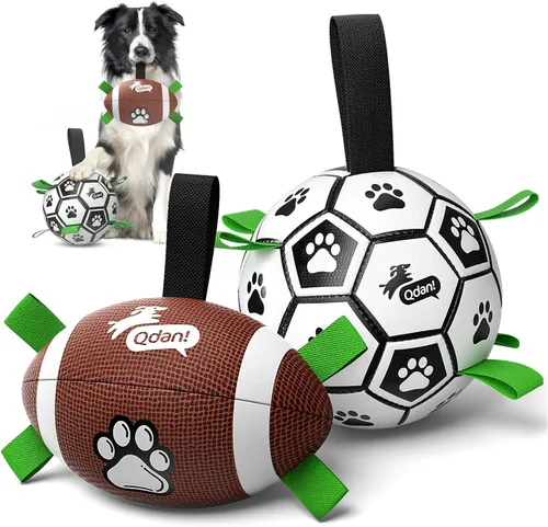 Miniatura 10 de QDAN Juguetes para perros, pelota de fútbol extragrande con correas, juguete de remolcador, juguete de agua, bolas duraderas para perros