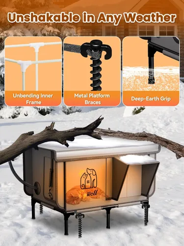 Miniatura 6 de Rywell - Casa para gatos con calefacción para exterior, súper aislada y resistente a la intemperie, refugio elevado para gatos al aire libre