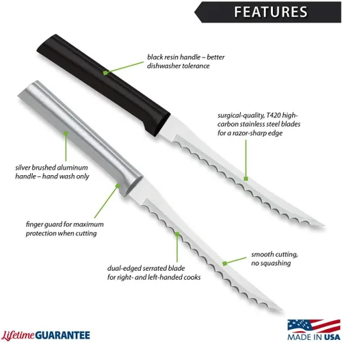 Miniatura 2 de Rada Cuchillo rebanador de tomate (W226), hoja dentada de acero inoxidable de 5 pulgadas, mango negro