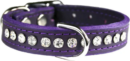 Miniatura 4 de Collar de perro de cuero y cristales de OmniPet Signature, cuero de grano de violeta africana de avestruz, se ajusta a un tamaño de cuello de 6"-8