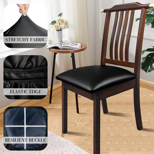Miniatura 5 de Juego de 4 fundas de asiento para sillas de comedor de cuero PU, impermeables, fundas elásticas para sillas de comedor/cocina/hotel, fundas