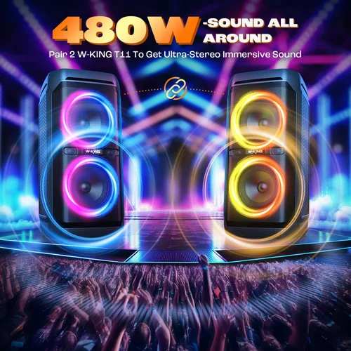 Miniatura 5 de W-KING Altavoz Bluetooth portátil de 240 W, caja de auge fuerte con subwoofers de graves profundos, altavoz impermeable IPX6 para exteriores
