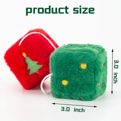 Miniatura 2 de Dados peludos de Navidad para espejo retrovisor del automóvil, diseño bordado de Papá Noel y árbol, decoraciones colgantes de felpa roja y verde