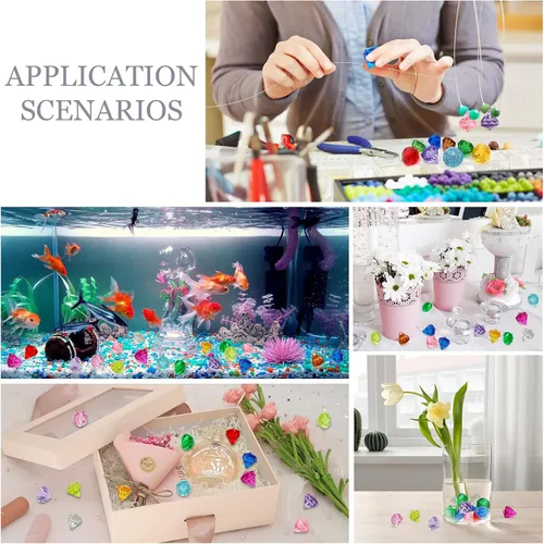 Miniatura 7 de Relleno de jarrón de gemas falsas de diamantes acrílicos, 110 piezas de diamantes de plástico, joyas de cristales grandes con agujeros para niños