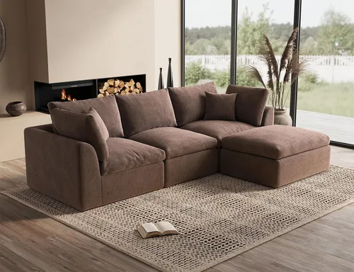 Miniatura 59 de ohllob Sofás seccionales Cloud de 110 pulgadas para sala de estar, sofá deshuesado en forma de L con otomana, sofá modular de 3 plazas, color negro