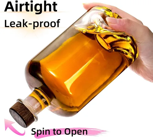 Miniatura 5 de WRINGKIT Paquete de 4 botellas de licor de vidrio, botellas de vino transparentes de 25 onzas con tapón de corcho en T, dispensador de botellas