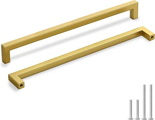 Miniatura 12 de Homdiy Manijas de gabinete de cocina de bronce cepillado de 6- 1/4 pulgadas, paquete de 30 tiradores de gabinete dorados, cuadrados, herrajes