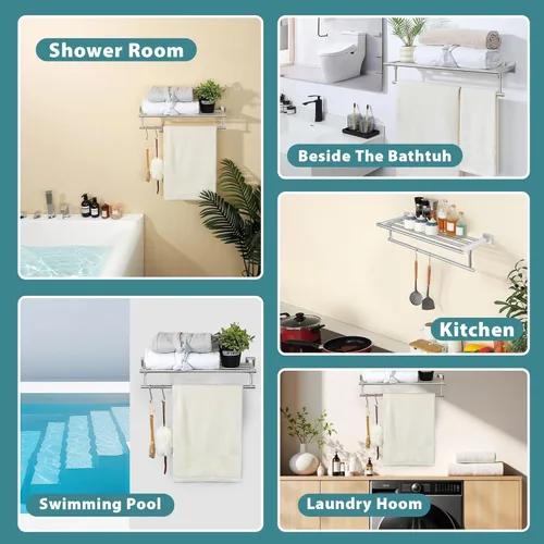 Miniatura 9 de Alise Toalleros de 24 Pulgadas para Baño Montados en la Pared, Toallero de Baño con Barra de Toalla, Toalleros Dobles para Baño, Portatollas de Baño