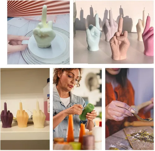 Miniatura 6 de Molde de silicona en forma de mano 3D, molde de vela gestual de 3.7 pulgadas, molde de fundición de resina en forma de dedo medio para hacer velas