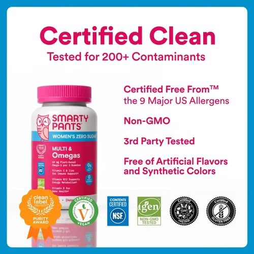 Miniatura 8 de SmartyPants Gomitas multivitamínicas Zero Sugar para mujeres: biotina, metilfolato, omega 3 (ALA), vitamina D3, C, vitamina B12, B6, A, K, zinc