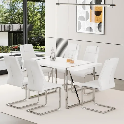 Miniatura 2 de Juego de mesa de comedor moderna de 55 pulgadas para 4, mesa de comedor negra y marco de metal dorado, mesa de comedor rectangular con 4 sillas
