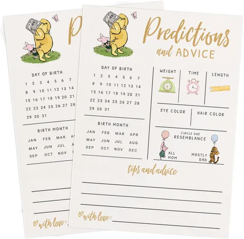 Miniatura 2 de Printed Party Tarjetas de predicciones y consejos de bebé – Tema clásico de Winnie Pooh, juego de baby shower para invitados, actividad