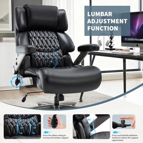 Miniatura 7 de Silla de oficina grande y alta, 700 libras, silla ejecutiva de escritorio grande con respaldo alto y brazos abatibles 3D, soporte lumbar ajustable