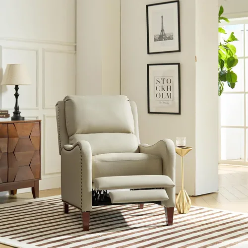 Miniatura 9 de HULALA HOME Silla Reclinable de Cuero Genuino, Sillón Reclinable Moderno de Empuje hacia Atrás con Asiento Grueso, Respaldo y Reposapiés, Decoración