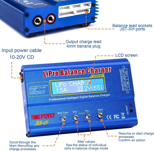 Miniatura 2 de Cargador de equilibrio de batería B6 Lipo 80W descargador para NiMH/NiCd (1-15S) LiPo/Li-ion/Life Battery (1-6S) RC Hobby Baterías Cargador