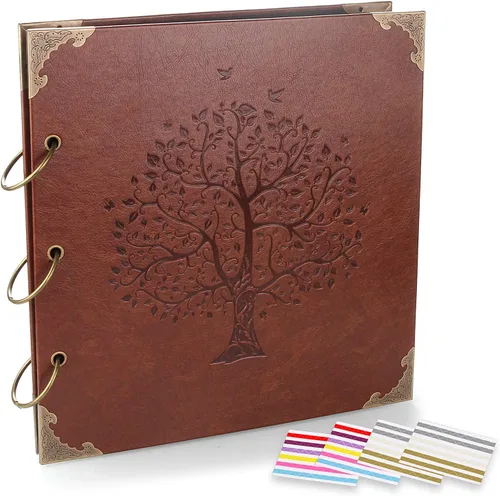 Álbum de fotos DIY Scrapbook (10 x 10 pulgadas, 50 páginas de doble cara), cubierta de cuero vintage, carpeta de tres anillas, cabina de fotos