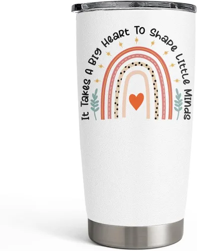 SANDJEST Vaso para profesores – Taza de café de viaje con texto en inglés «It Takes Big Heart to Shape Little Minds», regalo de agradecimiento para