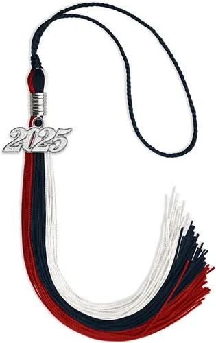 Miniatura 64 de Endea Graduation Borla de triple color con gota de fecha plateada (negro/dorado/granate, 2020)