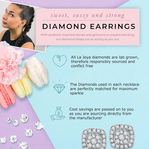Miniatura 5 de La Joya Aretes de diamante de 1 a 2 quilates cultivados en laboratorio Aretes de plata de ley 925 con diamantes Joyas de plata fina con diamantes