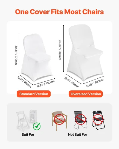 Miniatura 44 de VEVOR 150 fundas blancas para sillas de poliéster y elastano, fundas elásticas para bodas, fiestas, comedor, banquetes, sin pinzas, 150