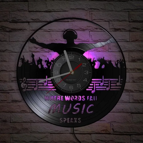Reloj de pared LED musical DJ de 12 pulgadas con 7 modos luminosos, cuarzo silencioso sin tictac, reloj de pared decorativo vintage para amantes de