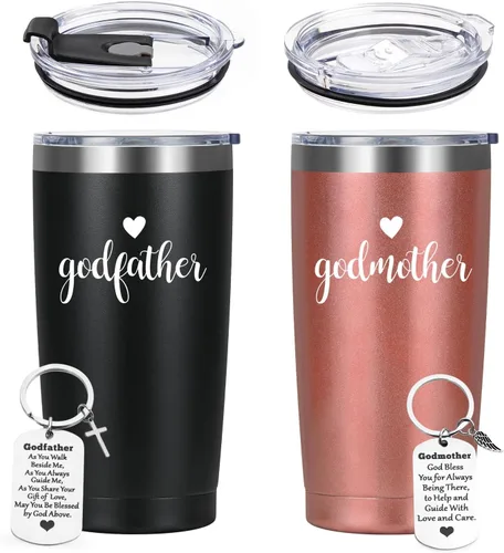 LiqCool Regalo de propuesta de padrinos, juego de vasos aislados con llavero, regalo para padrinos de parte del ahijado, regalos de padres de Dios