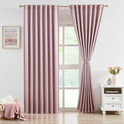 Miniatura 12 de Bujasso Cortinas de jacquard negras con bolsillo para barra, pestaña trasera y lazos de lujo, cortinas aisladas térmicamente para oscurecer