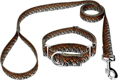 Country Brook Petz - Collar y correa de perro martingala a rayas de tigre de Bengala, colección de estampados de animales con diseños salvajes (1/2