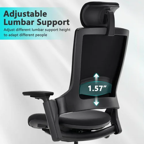 Miniatura 6 de CLATINA Silla de oficina ergonómica de tela con profundidad ajustable, altura del asiento, cabeza 2D, reposabrazos 3D y soporte lumbar, silla