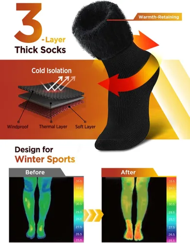 Miniatura 2 de Bymore 2Pairs Thermal Socks for Men,Heated Thick Crew Socks,Warm Winter Socks Insulated Cold Weather