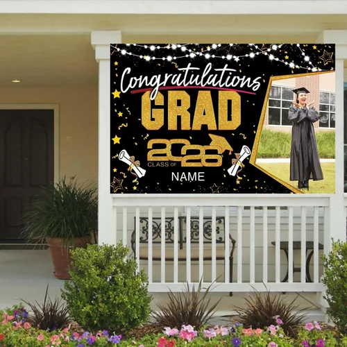 Miniatura 6 de Decoraciones personalizadas para fiestas de graduación 2026 – Cartel de felicitación de graduación grande – Cartel de fondo de graduación