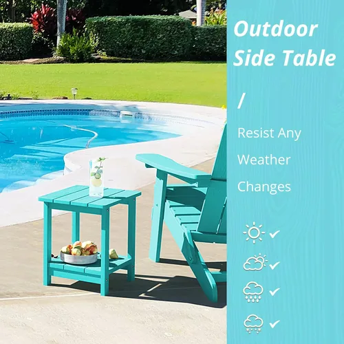 Miniatura 4 de LUE BONA - Mesa auxiliar de exterior Adirondack, mesa auxiliar de patio de 2 niveles Aruba Blue HDPS, mesa auxiliar resistente a la intemperie, mesa