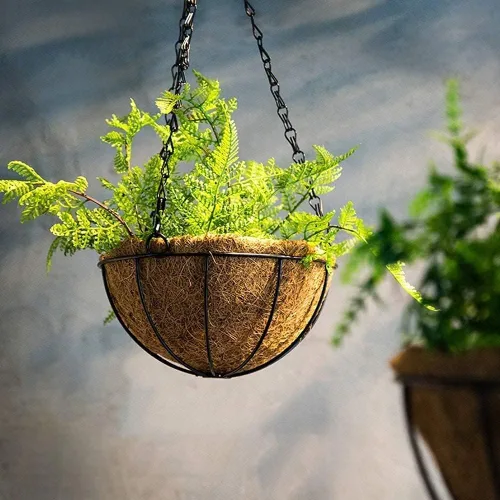Miniatura 6 de Wizdar 2 macetas colgantes de metal con forro de fibra de coco de 12 pulgadas, soporte redondo de alambre para plantas, decoración de porche, maceta