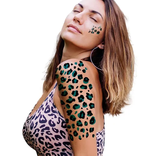 Miniatura 5 de Tatuajes temporales con estampado de leopardo, 6 hojas de calcomanías realistas de piel de leopardo para adultos y niños, perfectas para Halloween